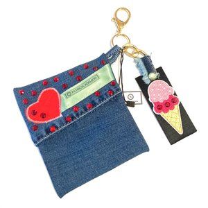 Denim key chain hearts jean gold plated ice cream